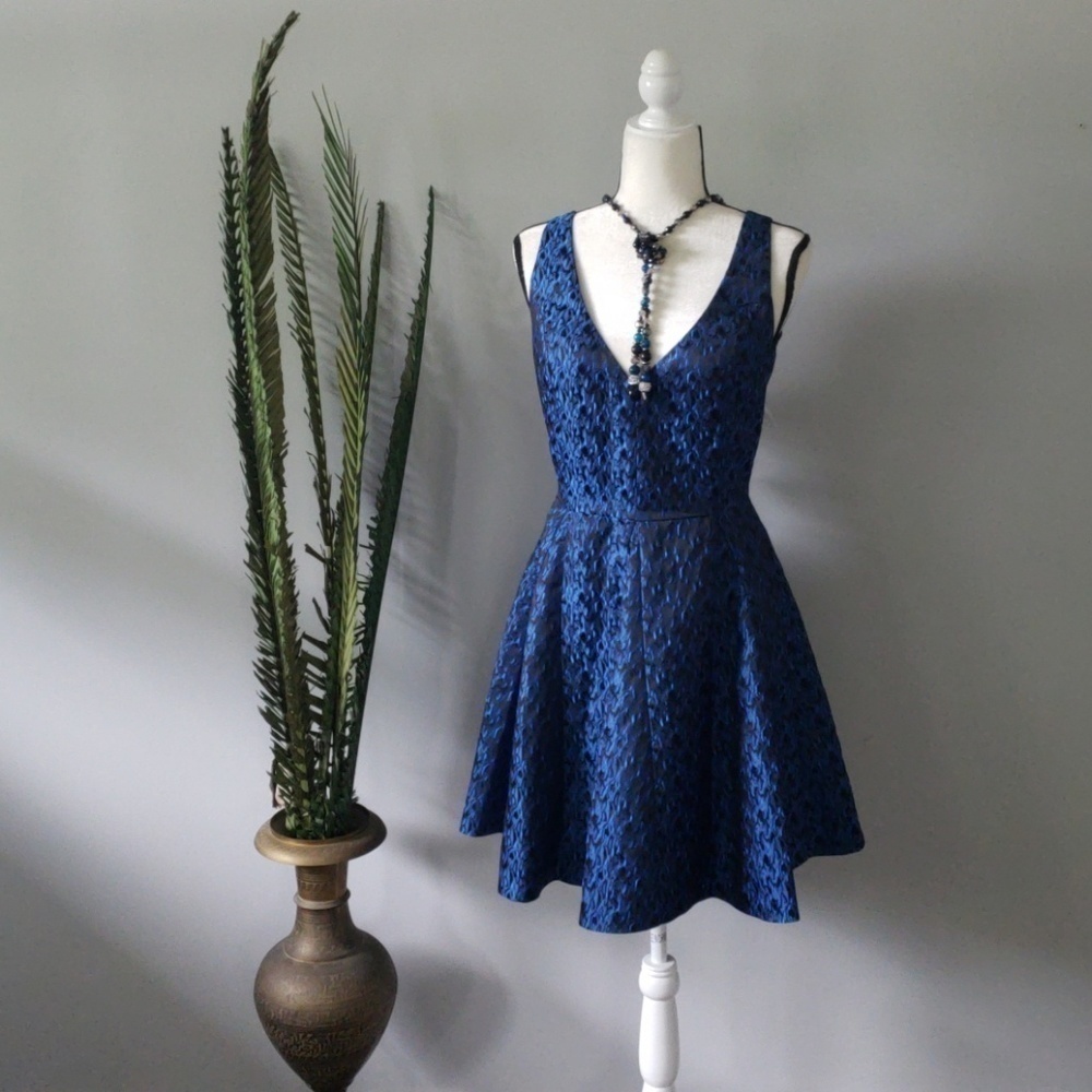 Erin Erin Fetherston Nautical Blue V-Neck Fit And Flare Gown Nwt